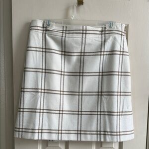 J. Crew White and Brown Plaid A-Line Skirt